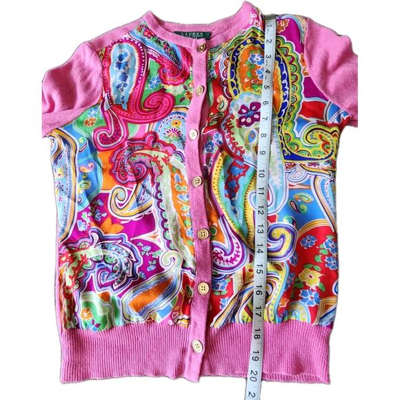 Vintage 90’s Paisley Ralph Lauren Silk Cashmere Pink Cardigan Size P small - Picture 7 of 8